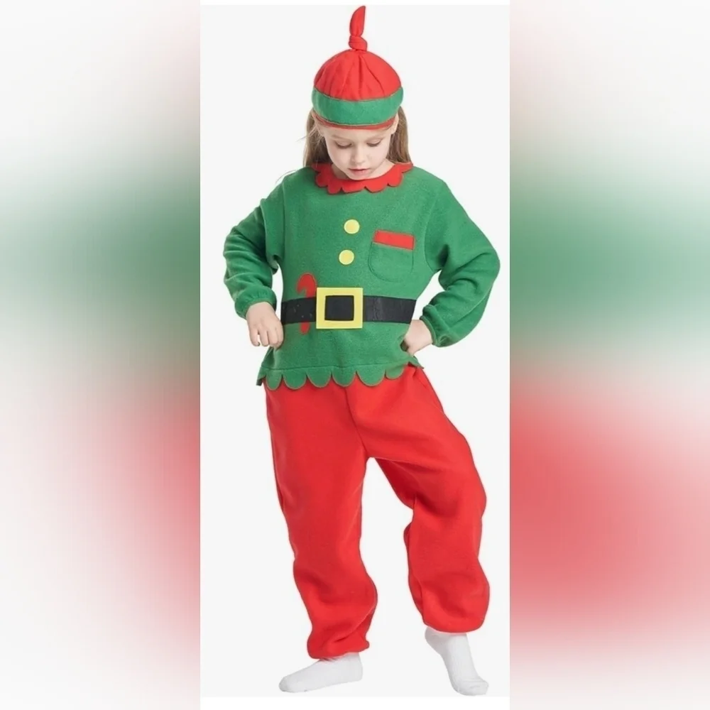 NIB Kids Unisex Festive Elf Costume Set - Green and Red